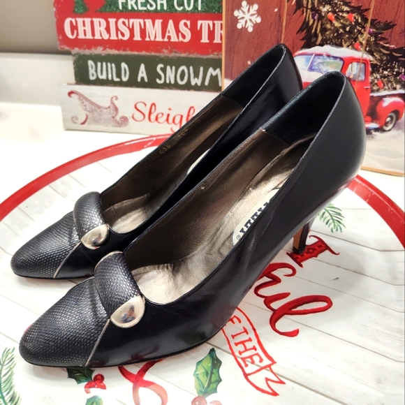 🖤 Vintage 80's Bally Switzerland Lamb Leather Kitten Heel Pumps, Black, 7N - Picture 2 of 16